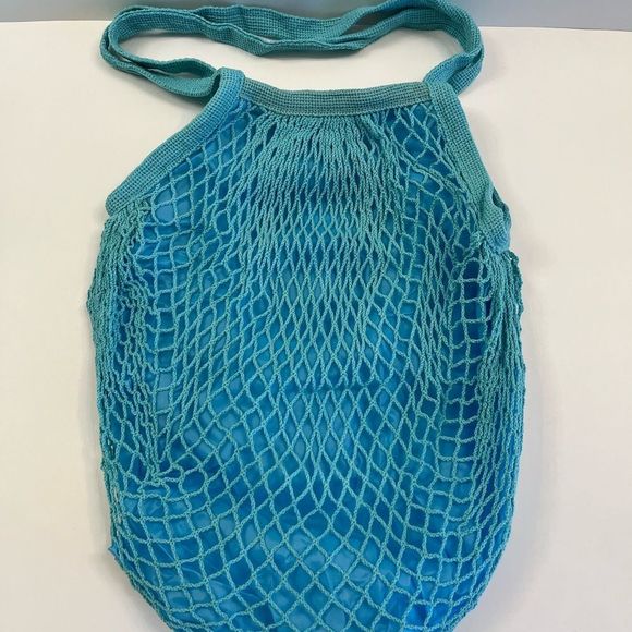 Fishnet Over Nylon Lightweight Tote- Aqua Blue- NWT - Picture 2 of 8
